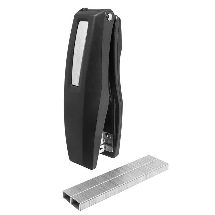 PraxxisPro Office Essentials - Basileus Full-Strip Ergonomic Grip Handheld Desktop Stapler - Black Nickel