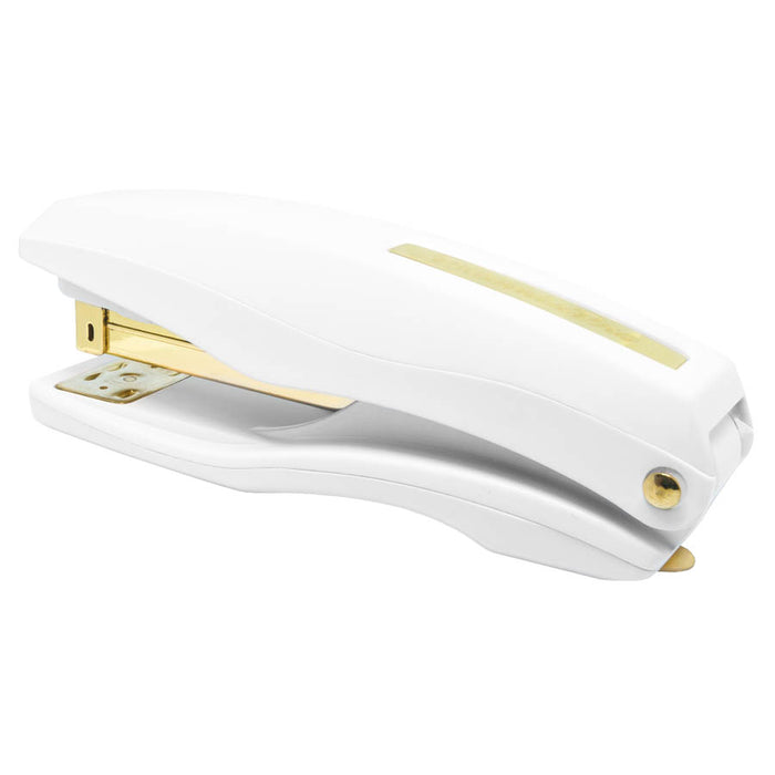 PraxxisPro Office Essentials - Basileus Full-Strip Ergonomic Grip Handheld Desktop Stapler - White Gold