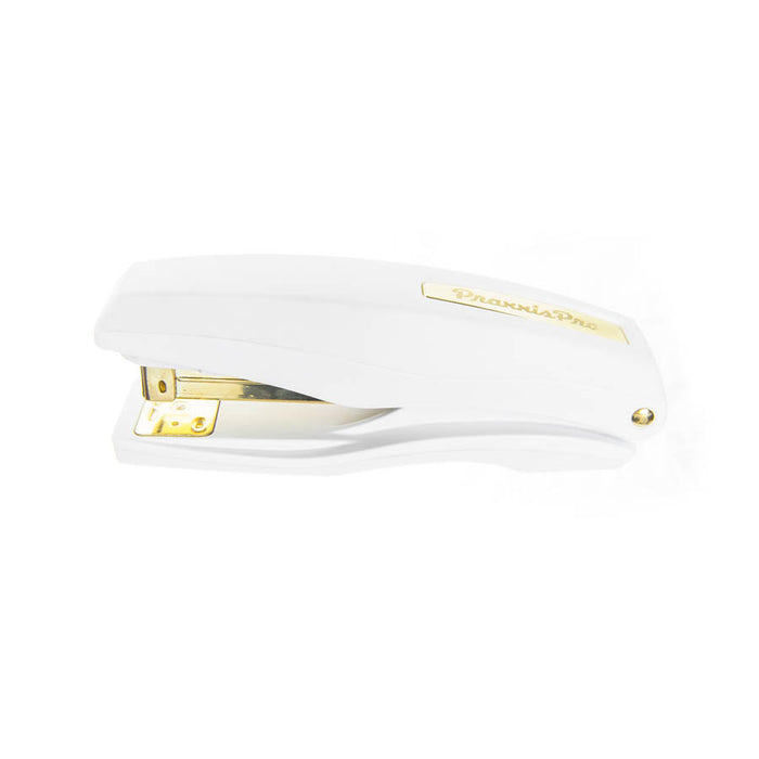PraxxisPro Office Essentials - Basileus Full-Strip Ergonomic Grip Handheld Desktop Stapler - White Gold