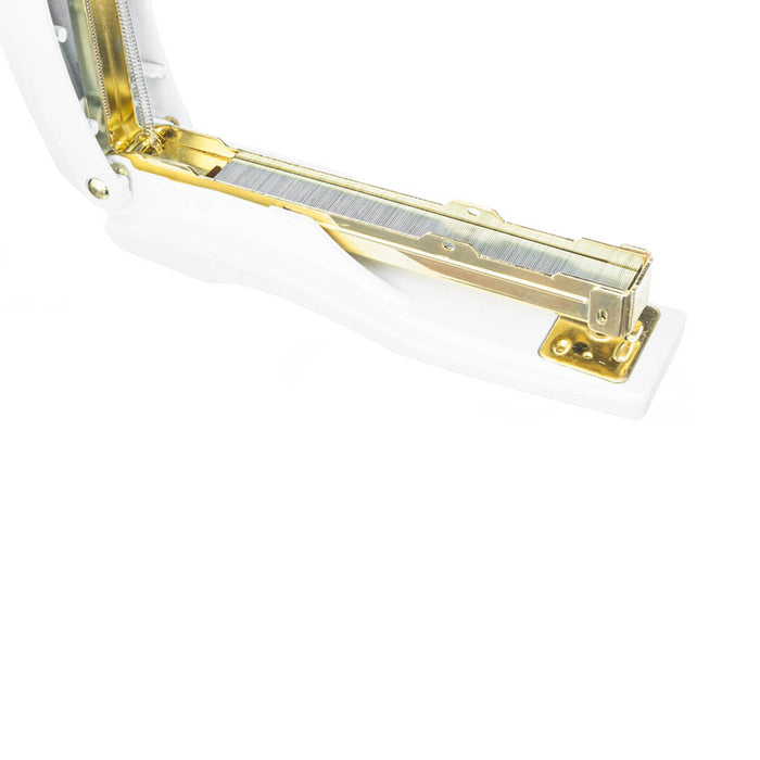 PraxxisPro Office Essentials - Basileus Full-Strip Ergonomic Grip Handheld Desktop Stapler - White Gold