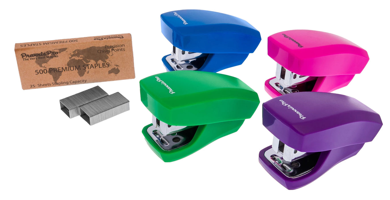 Aria Premium Color Mini Stapler 4-Pack